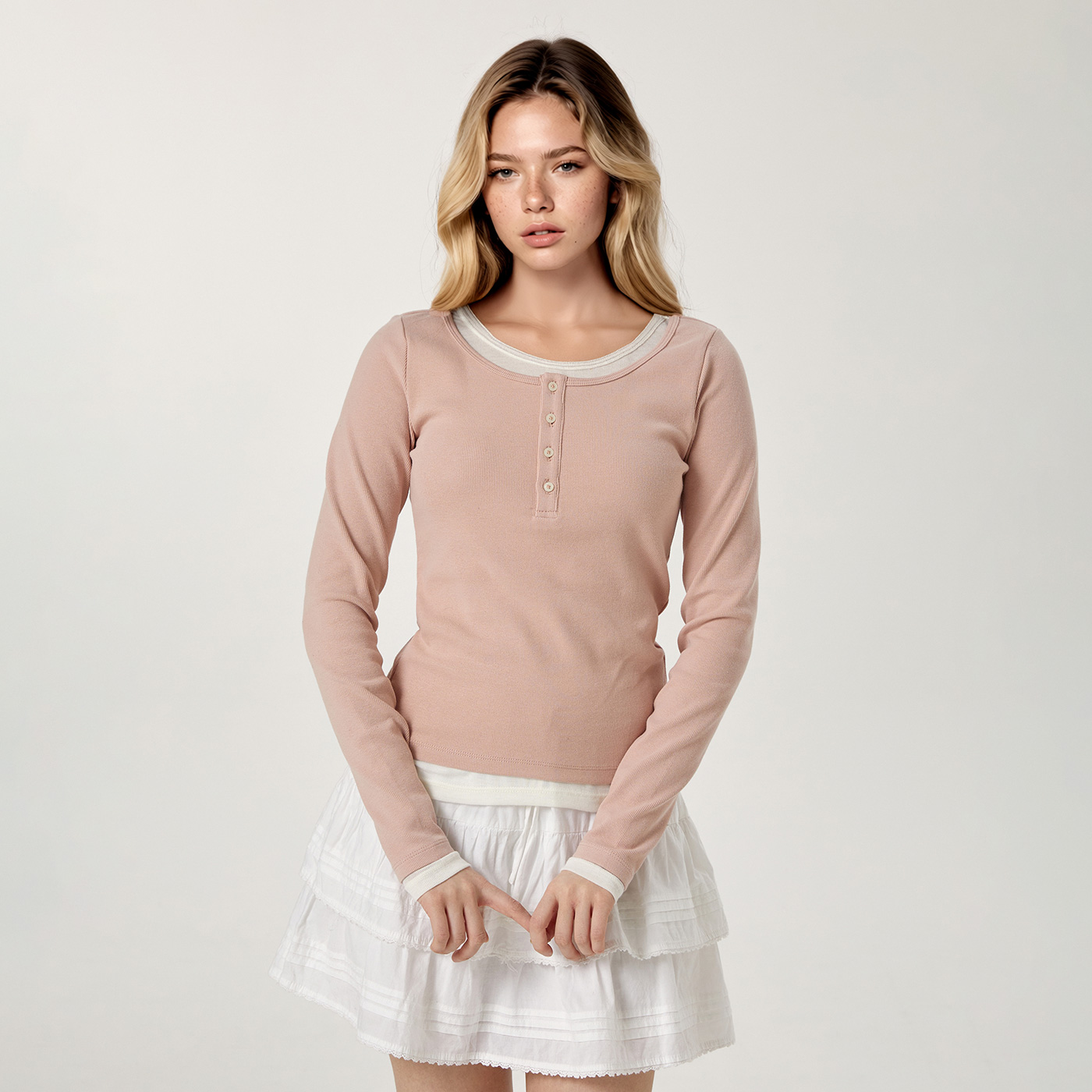 편하게 입기 좋은 레이어드 헨리넥 긴팔티, 여성분들에게 딱이에요!