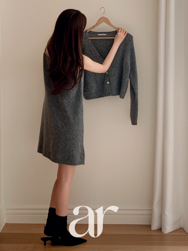 편하게 입기 좋은 울 니트 나시 원피스와 가디건 세트 추천!