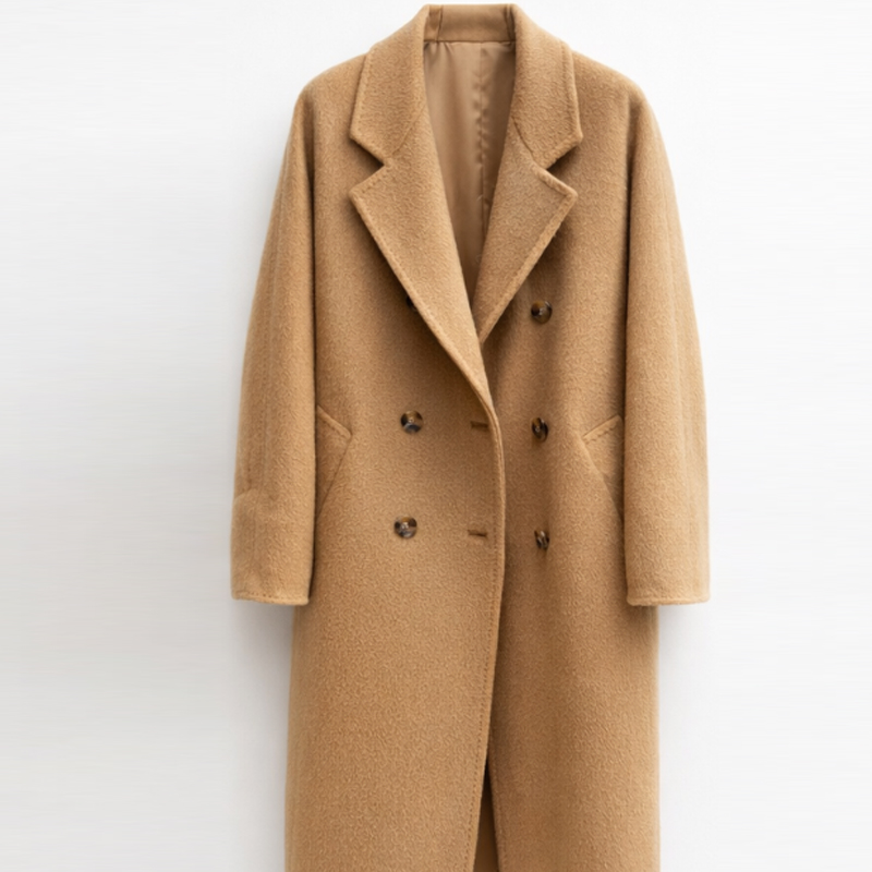 포근하고 고급스러운 여성 겨울 코트, 클래식 카멜헤어 더블 롱코트 추천!