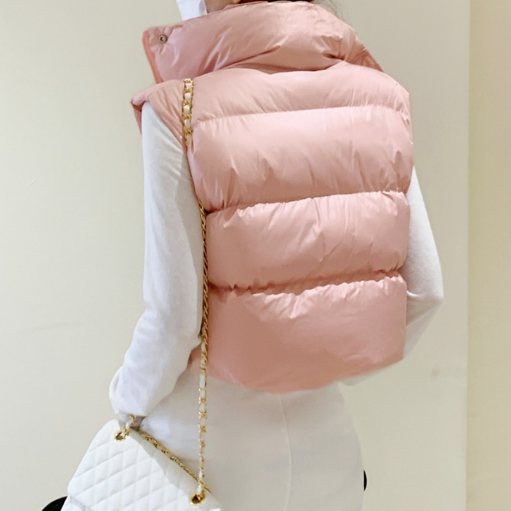 편하게 입기 좋은 하이넥 크롭 조끼, 숏 패딩 조끼 추천!