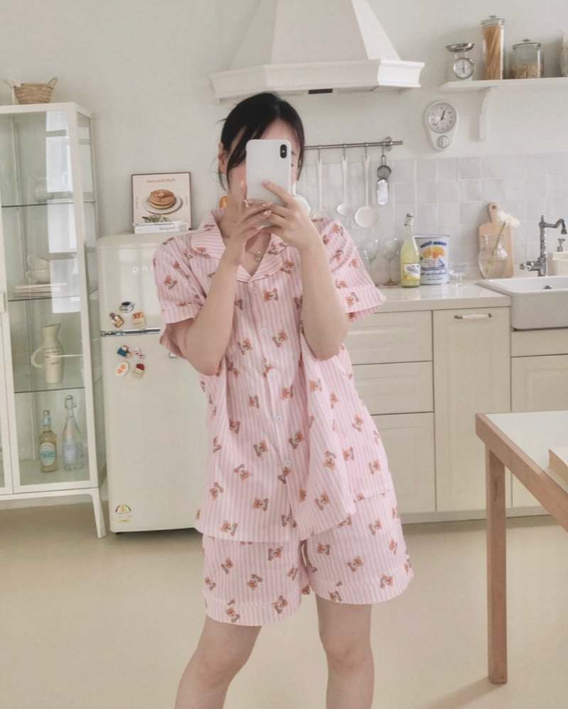 편안한 밤을 위한 곰돌이 반팔 파자마 세트, 커플용 빅사이즈 추천!