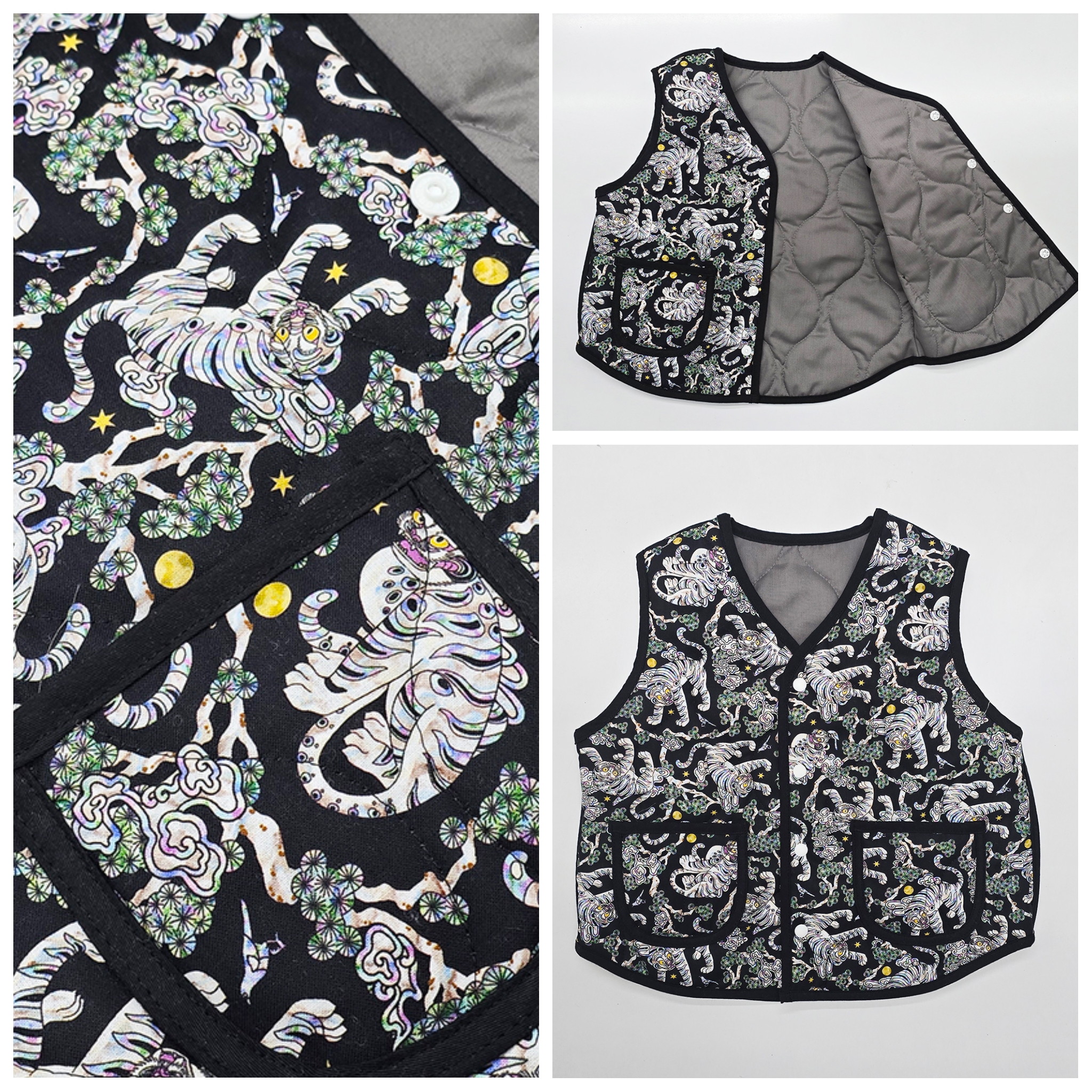 편하게 입기 좋은 성인용 자개무늬 블랙 패딩 조끼 추천