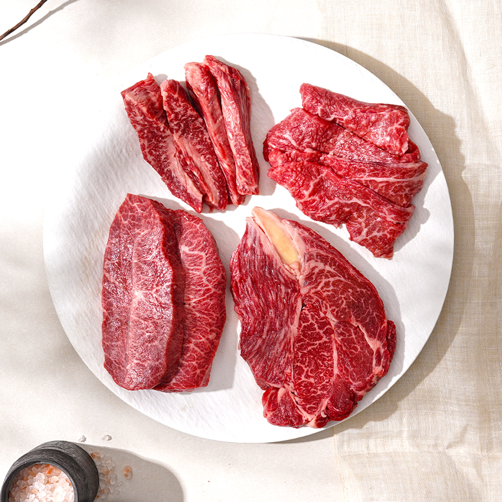 집에서 즐기는 최고의 한우 눈꽃로스구이, 모듬으로 맛보세요!