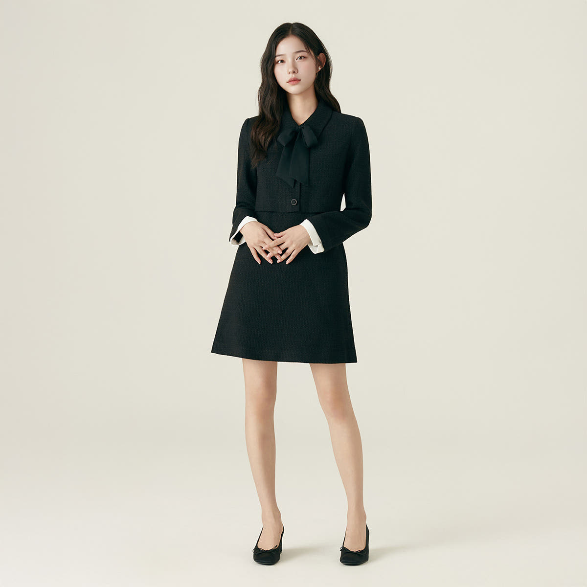 편하게 입기 좋은 로엠 카라 트위드 2in1 미니 원피스 추천!