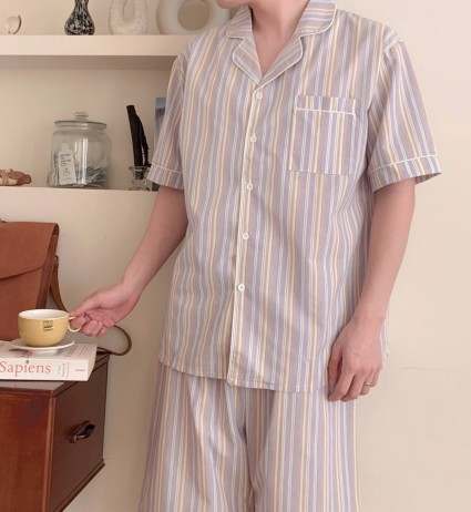남성용 여름 잠옷, 시원하게 입는 스트라이프 반팔 파자마 추천