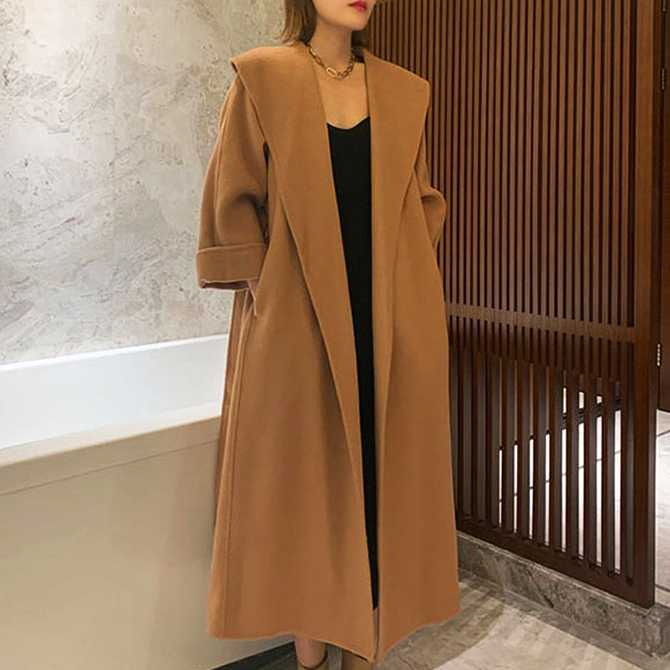 가볍고 따뜻한 겨울 여성 코트, 울100 핸드메이드 롱 숄카라 오버핏