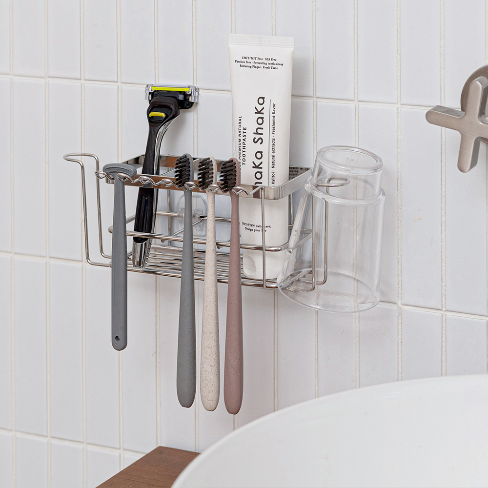 쉽고 깔끔하게 욕실 정리하는 방법, 스파이더락 무타공 칫솔걸이 추천!