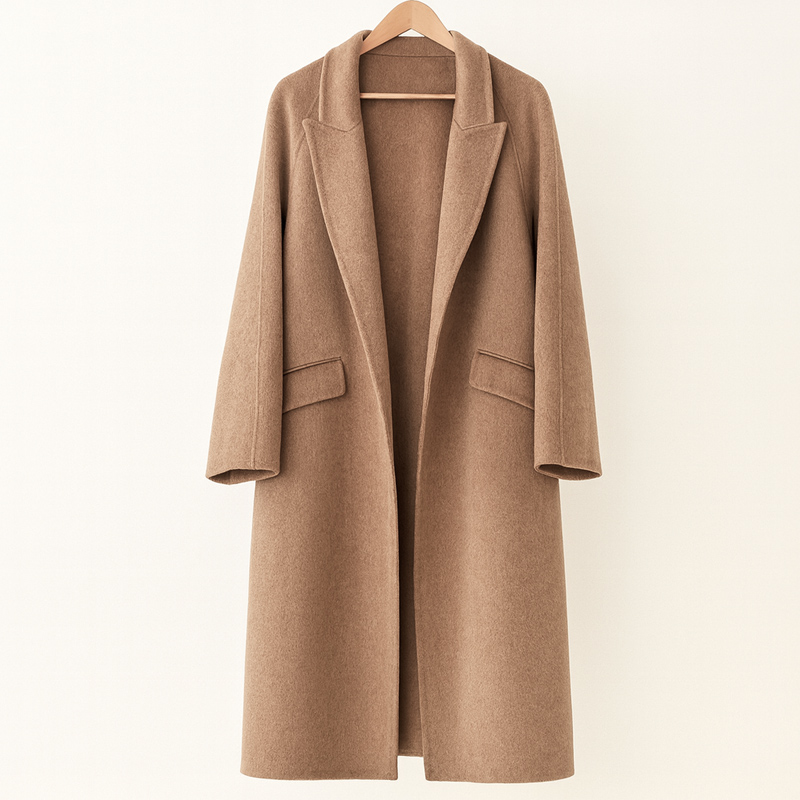편안하게 입기 좋은 여성용 카멜 헤어 롱코트, 고급스러움이 느껴지는 테일러드 스타일