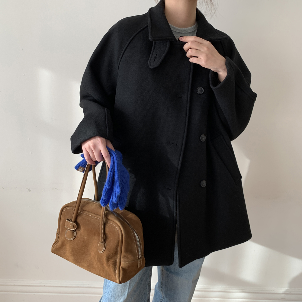 포근하고 세련된 하이넥 더블 알파카 울 하프 코트, 겨울철 따뜻함과 멋을 동시에!