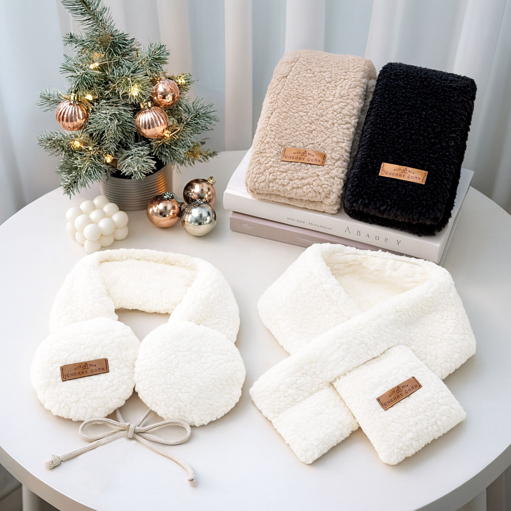 남녀 모두 좋아하는 귀여운 아이보리 목도리, 따뜻하고 부드럽게 감싸줄 숏 니트 머플러