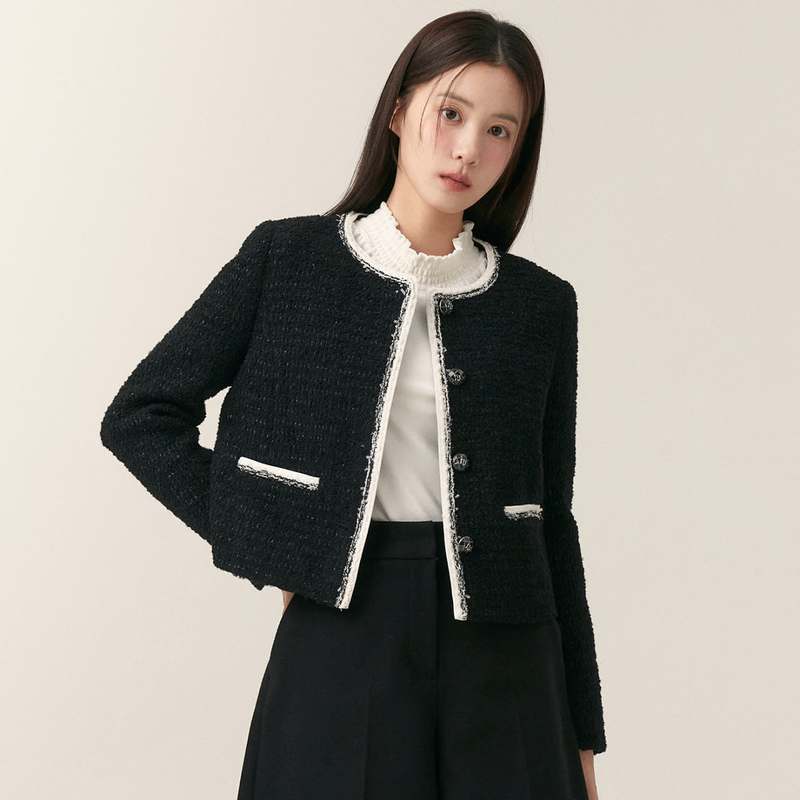 편안하게 입기 좋은 배색 트위드 자켓, 로엠 제품 추천해요!