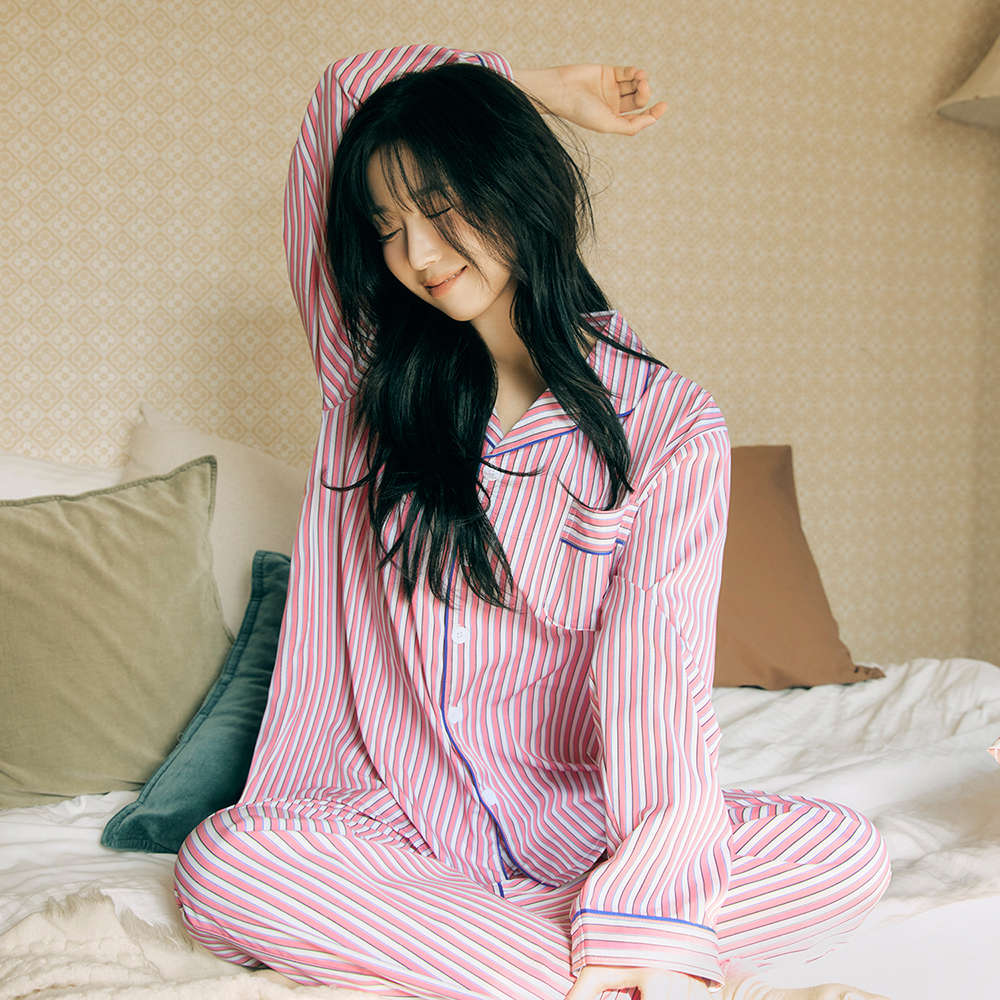 편안한 밤을 위한 실크핏 피오니 긴팔 잠옷 세트, 커플 모두 좋아요!