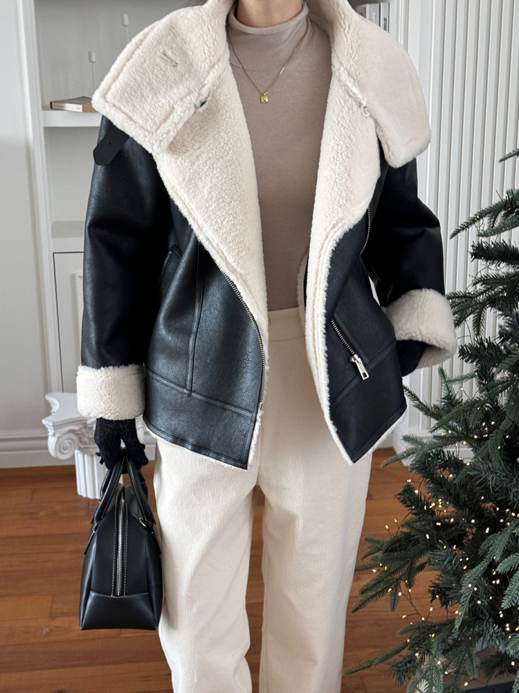 겨울철 따뜻하고 멋스럽게! 오버사이즈 하이넥 레더 무스탕 추천