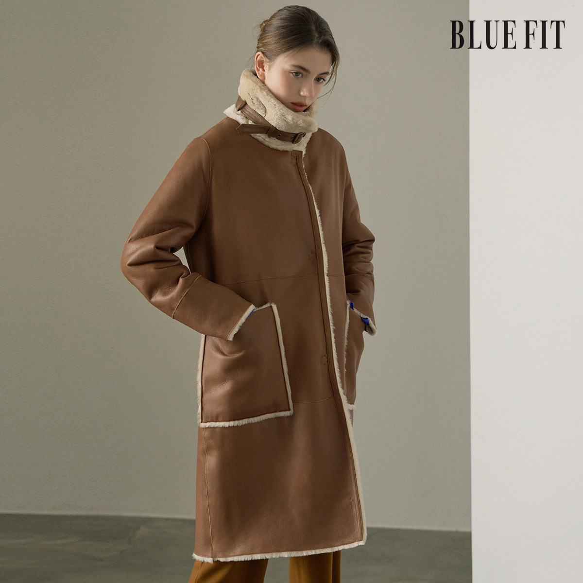 편하게 입고 멋내기 좋은 스페인산 리버시블 넥벨트 무스탕 코트 추천!