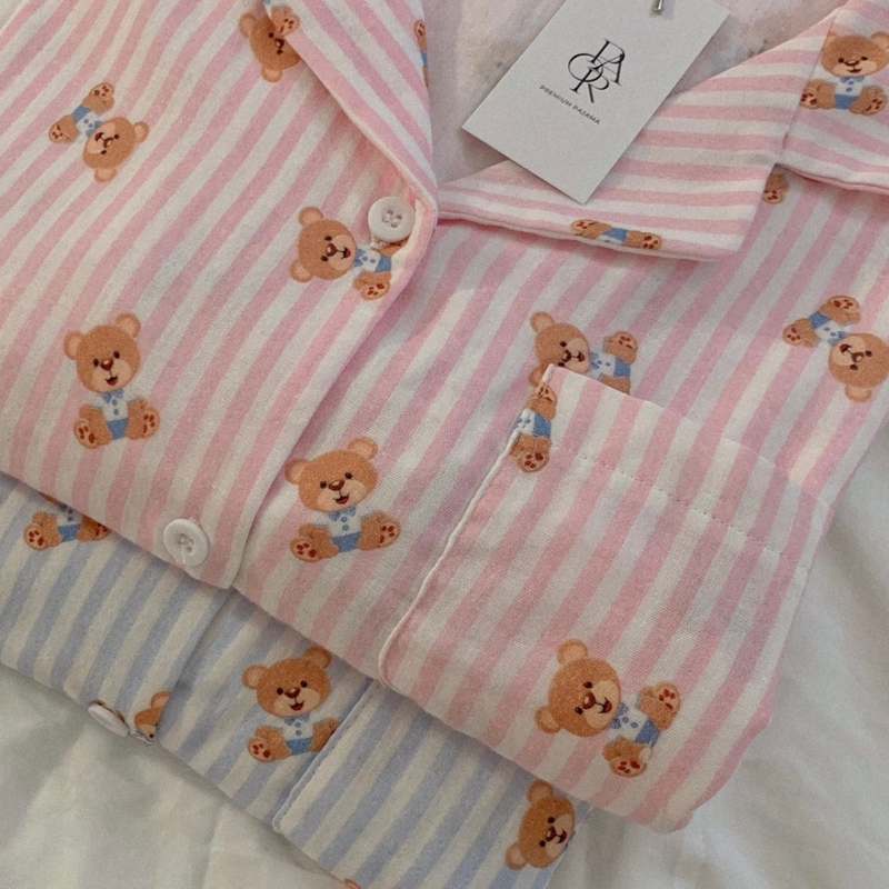 편안하게 입기 좋은 곰돌이 긴팔 잠옷 세트, 커플용 빅사이즈 파자마 추천!