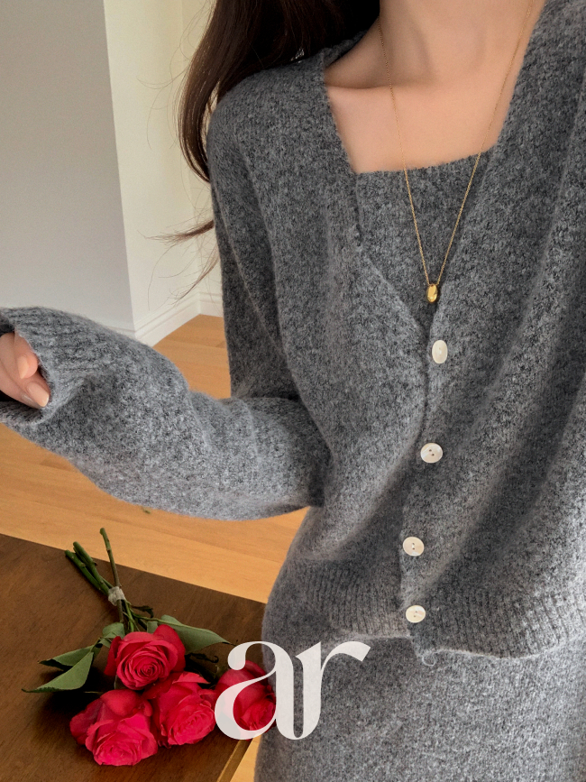 편하게 입기 좋은 울 니트 나시 원피스와 가디건 세트 추천!