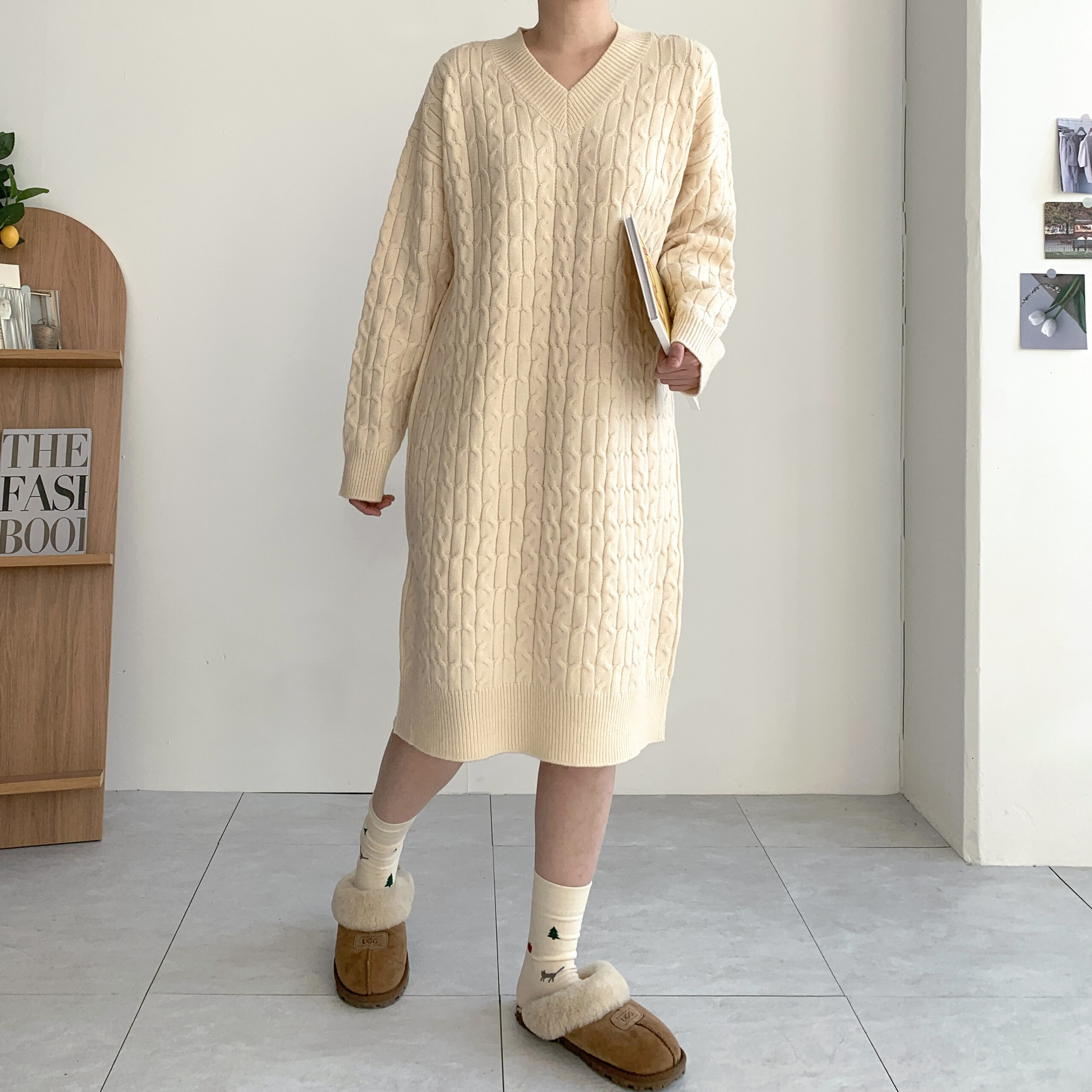 편안하고 스타일리시한 꽈배기 니트 원피스, 이렇게 입어보세요!