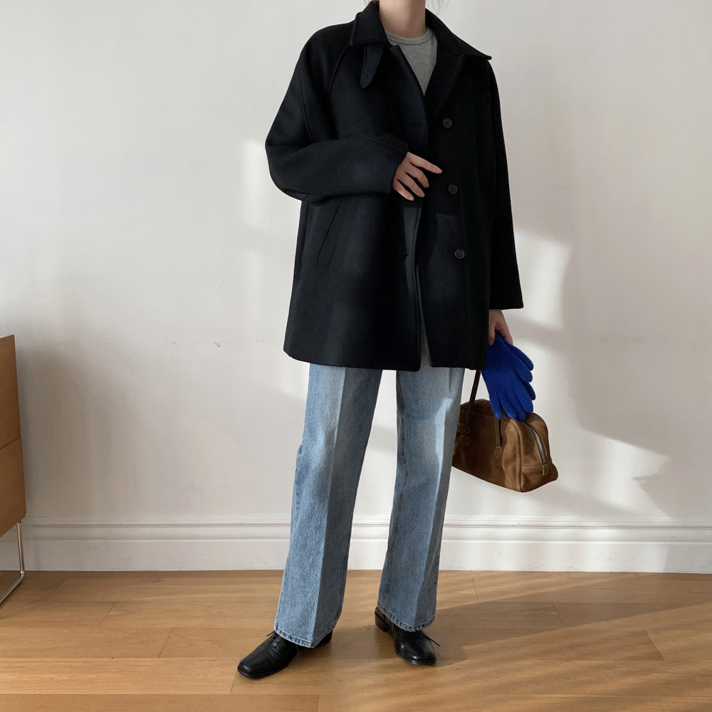 포근하고 세련된 하이넥 더블 알파카 울 하프 코트, 겨울철 따뜻함과 멋을 동시에!