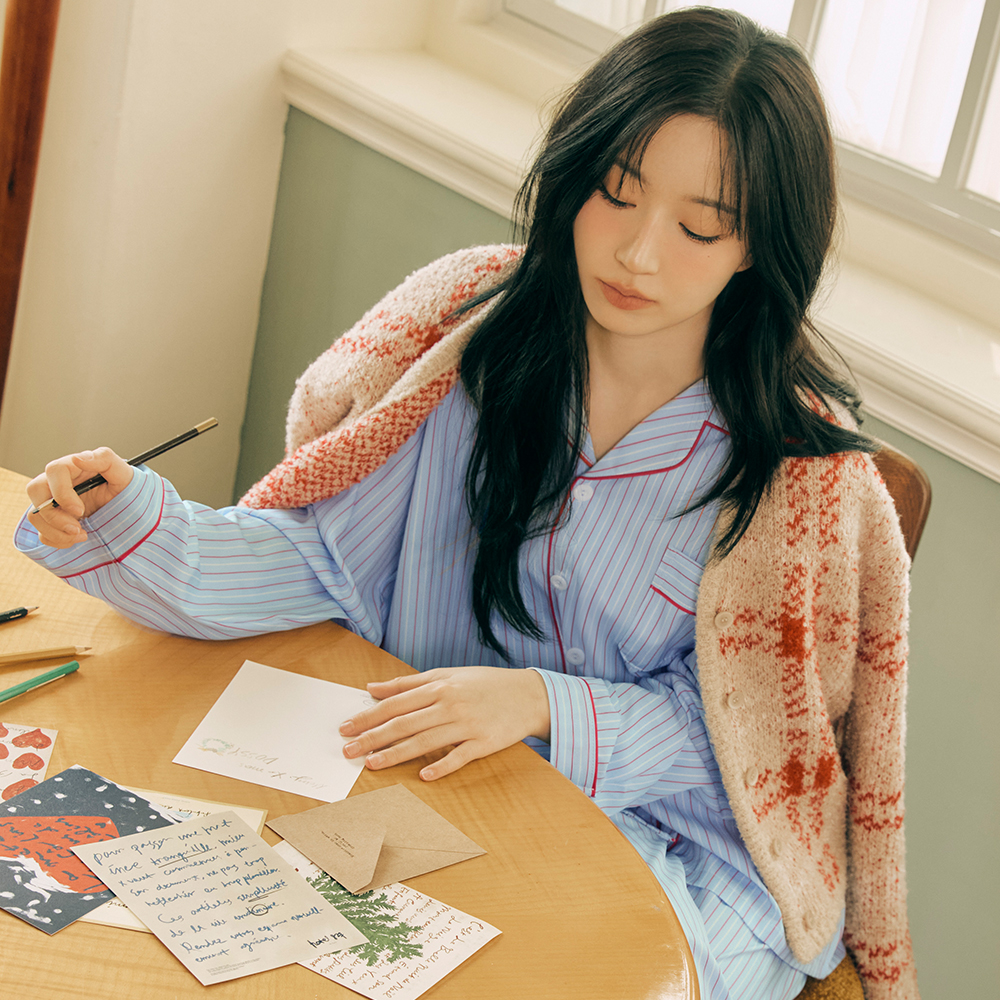 편안한 밤을 위한 긴팔 카라 잠옷 세트, 커플로 함께 입기 좋아요!