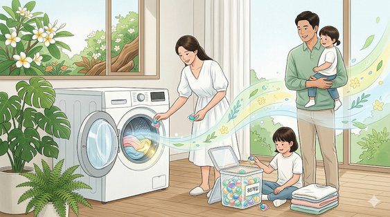 가족 모두 안심하고 쓸 수 있는 대용량 비건 퍼퓸 캡슐세제 소개 대표 이미지
