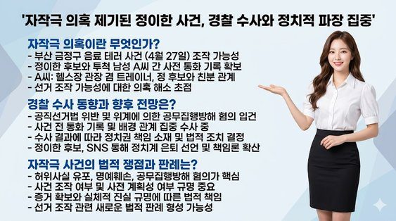 자작극 의혹 제기된 정이한 사건, 경찰 수사와 정치적 파장 집중 대표 이미지